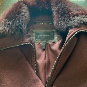 STAND OUT IN THIS EXCLUSIVE, VINTAGE BCBG LEATHER COAT, EXCELLENT CONDITION